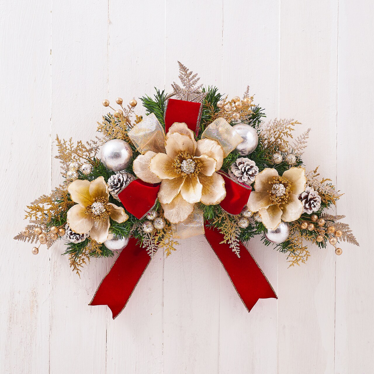 Glam Magnolia Swag - Handcrafted Christmas Decorations - Holiday Tree